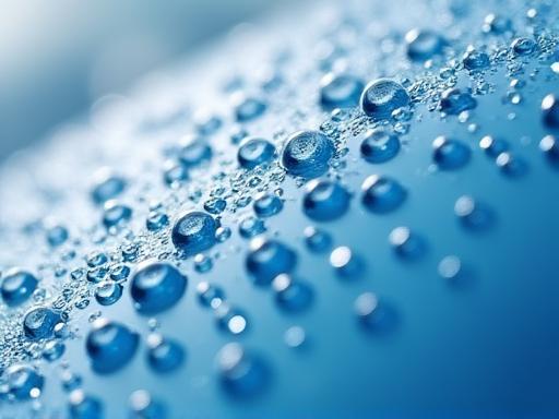 Close-up of water beading on a yacht hull treated with ceramic coating.