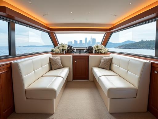 The immaculate and clean interior cabin of a luxury yacht after detailing.
